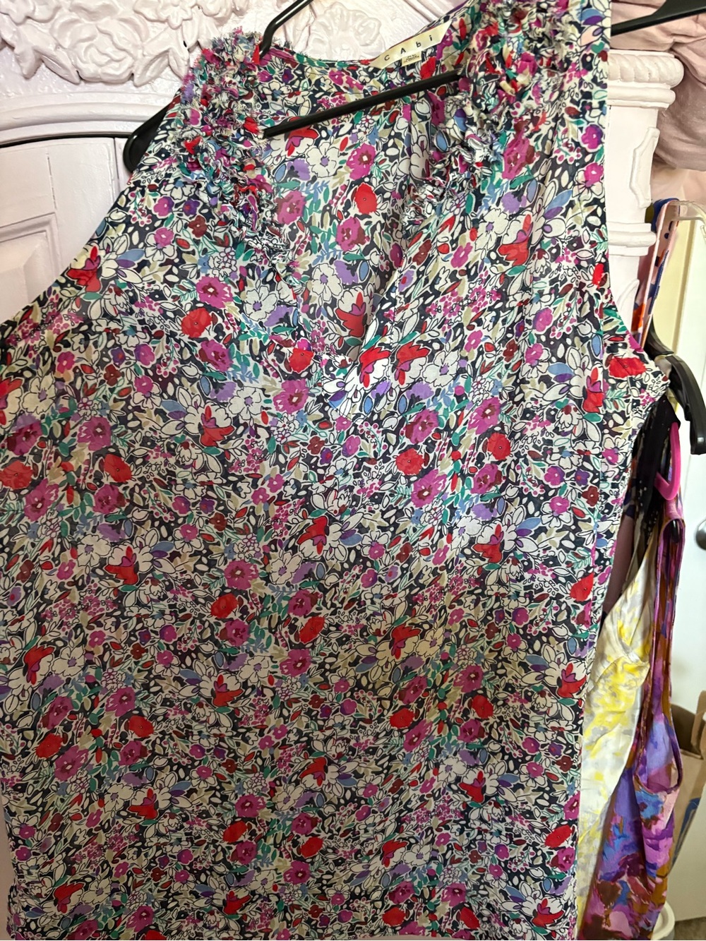 CAbi Sleeveless Floral V-Neck Top in Multi (Red, Purple, Teal, White)